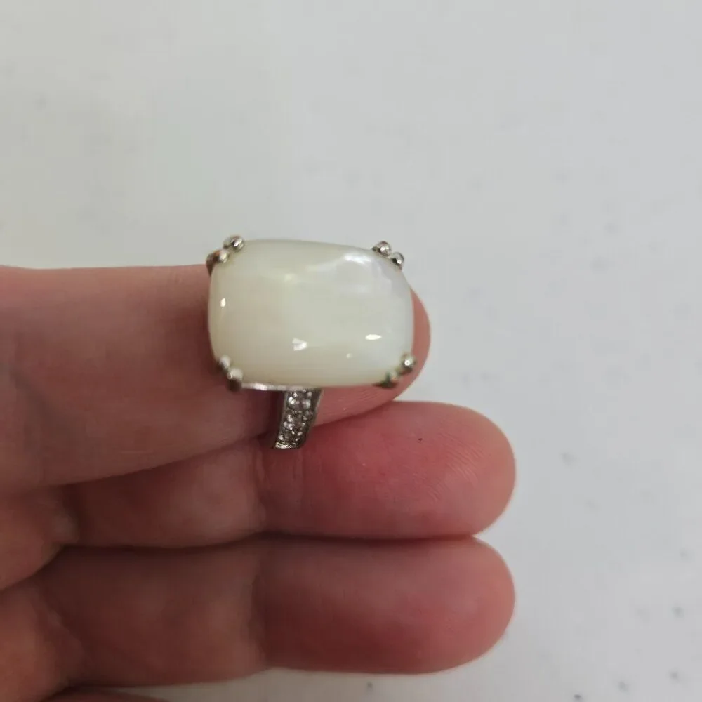 Moonstone Look Ring Size 6 Silver Tone‎ Rhinestone Costume Big Cocktail